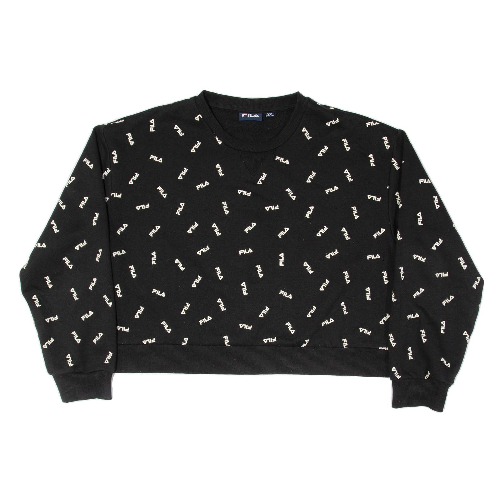 FILA Cropped All Over Logo Womens Sweatshirt Black 2XL
