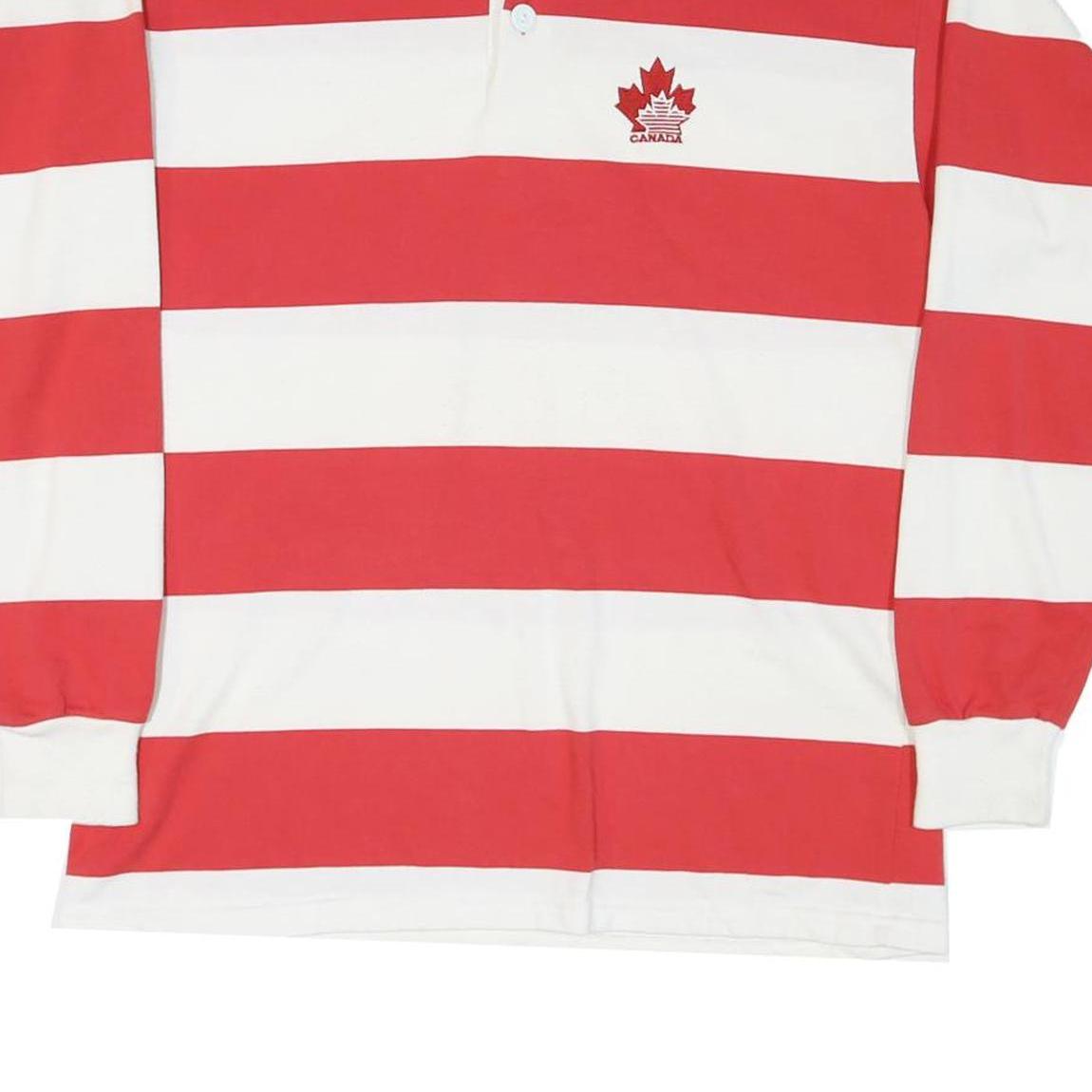 FOOTLOCKER RUGGER Mens Red & White Long Sleeve Striped Polo Shirt XL Canada