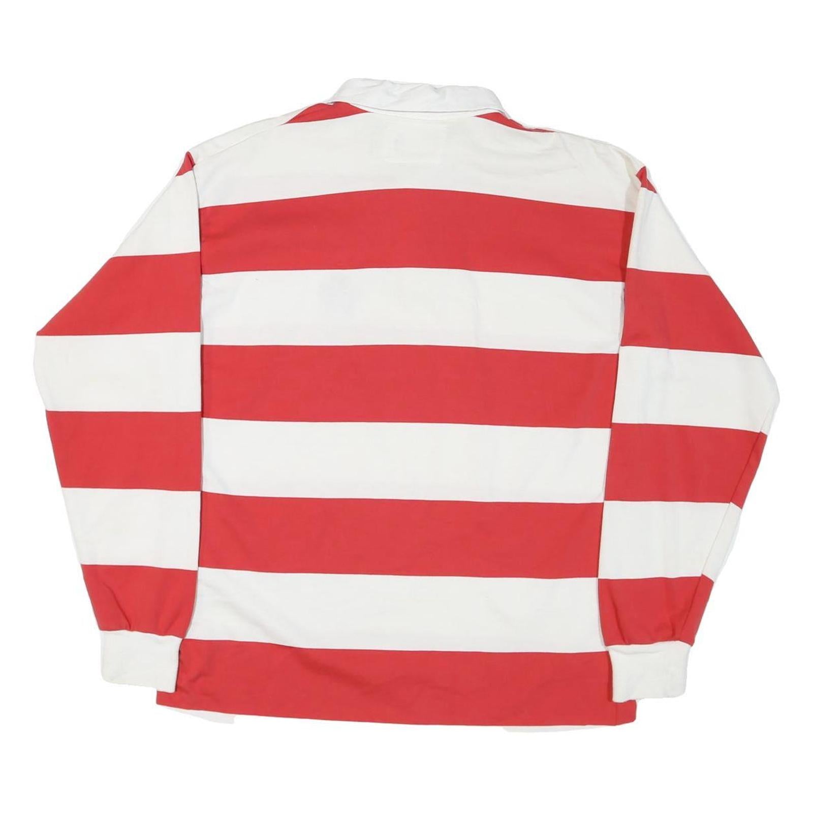 FOOTLOCKER RUGGER Mens Red & White Long Sleeve Striped Polo Shirt XL Canada