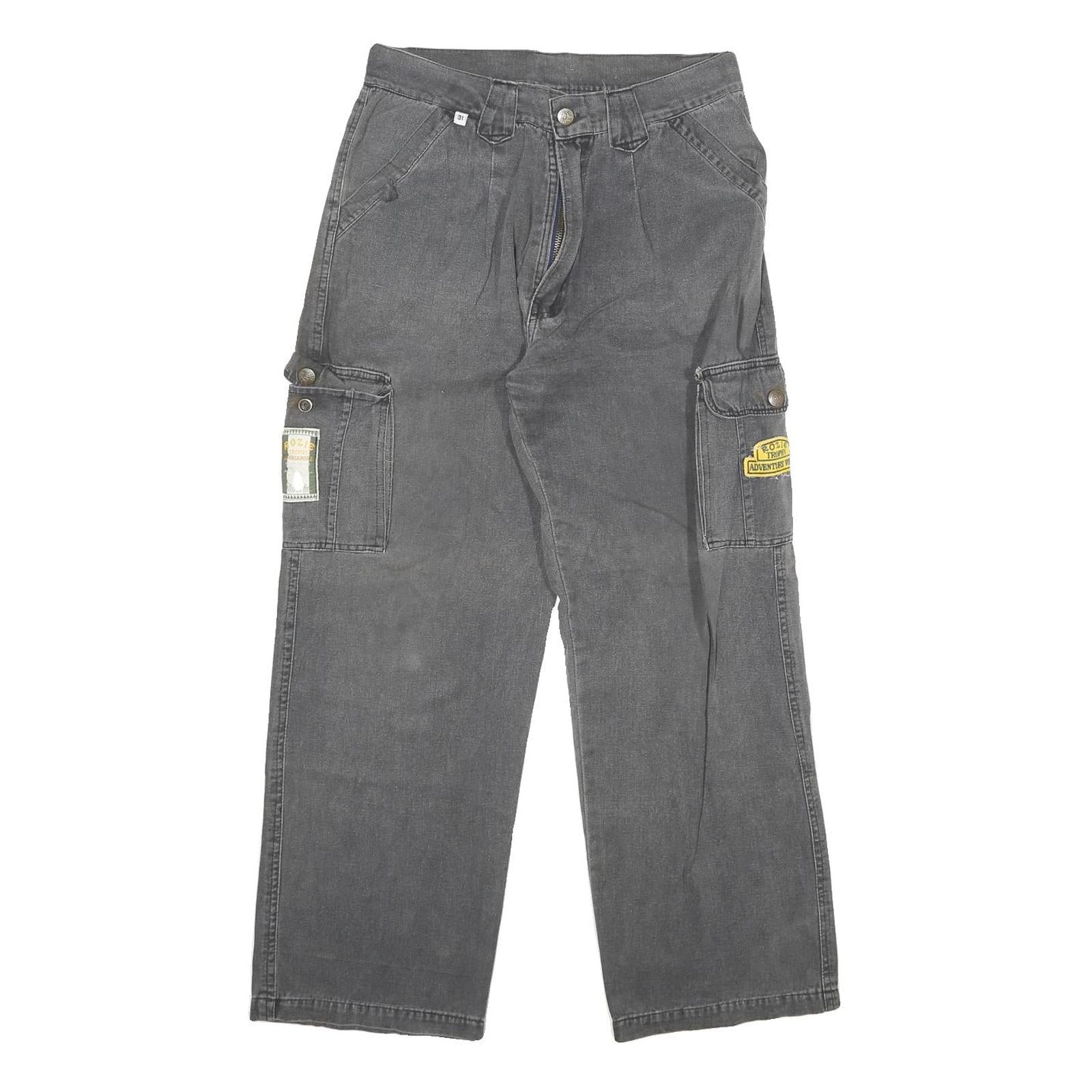 ROZIE Womens Relaxed Grey Denim Jeans W28 L27 Cargo Style Cotton Blend Zip