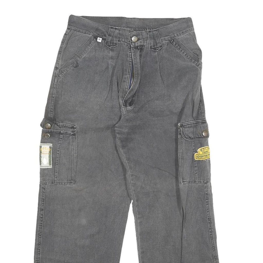 ROZIE Womens Relaxed Grey Denim Jeans W28 L27 Cargo Style Cotton Blend Zip