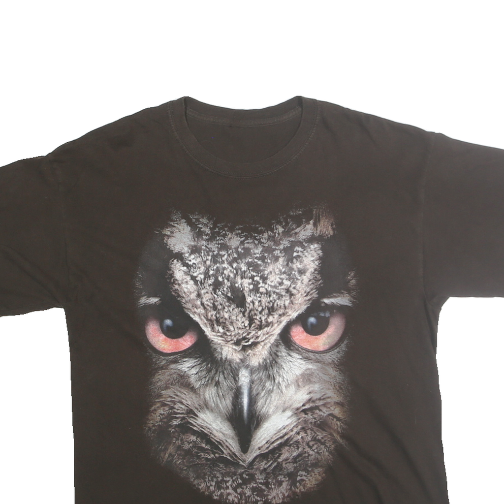 Mens Black Cotton Owl Face Graphic T-Shirt M Short Sleeve Crew Neck