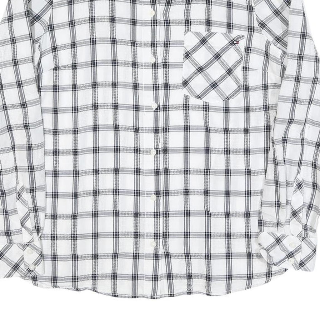 TOMMY HILFIGER Womens White & Black Check Shirt L Casual Cotton Blend Long