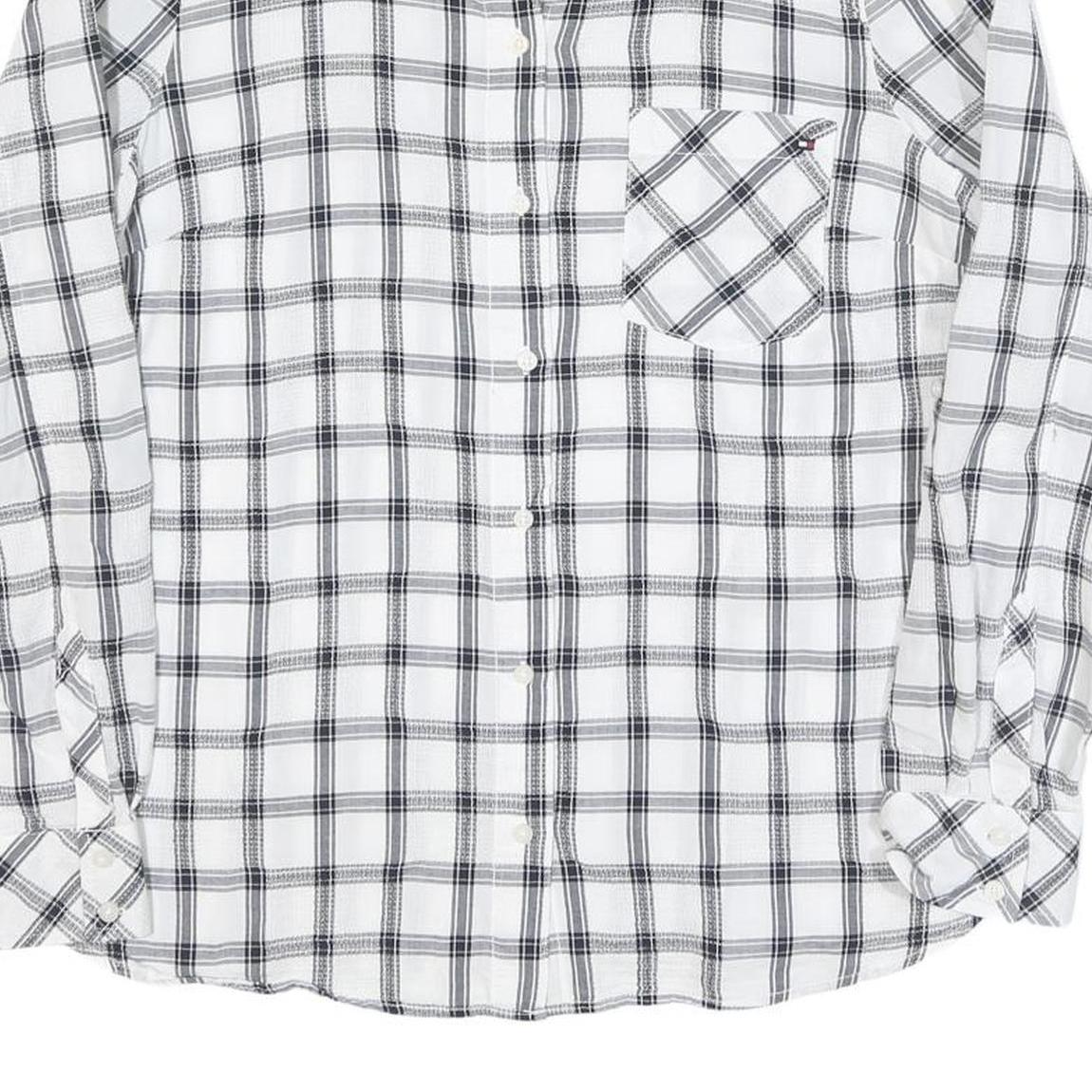 TOMMY HILFIGER Womens White & Black Check Shirt L Casual Cotton Blend Long