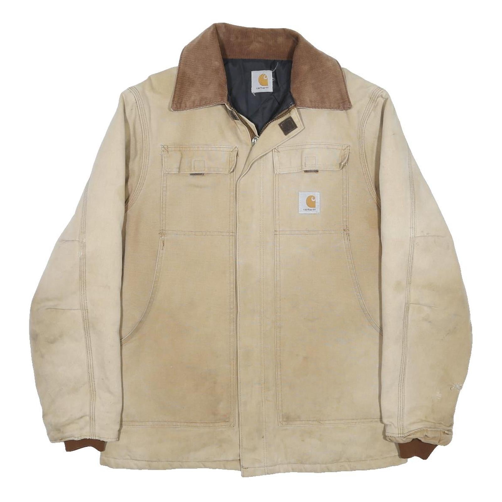 CARHARTT Arctic Mens Beige & Brown Workwear Canvas Jacket M Cotton Blend Zip
