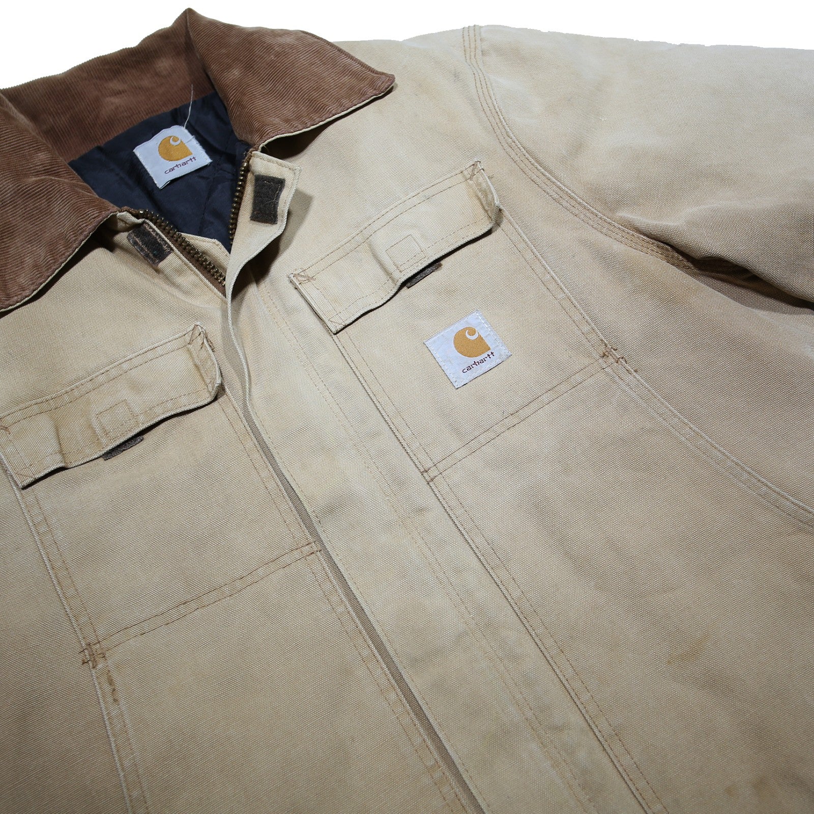 CARHARTT Arctic Mens Beige & Brown Workwear Canvas Jacket M Cotton Blend Zip