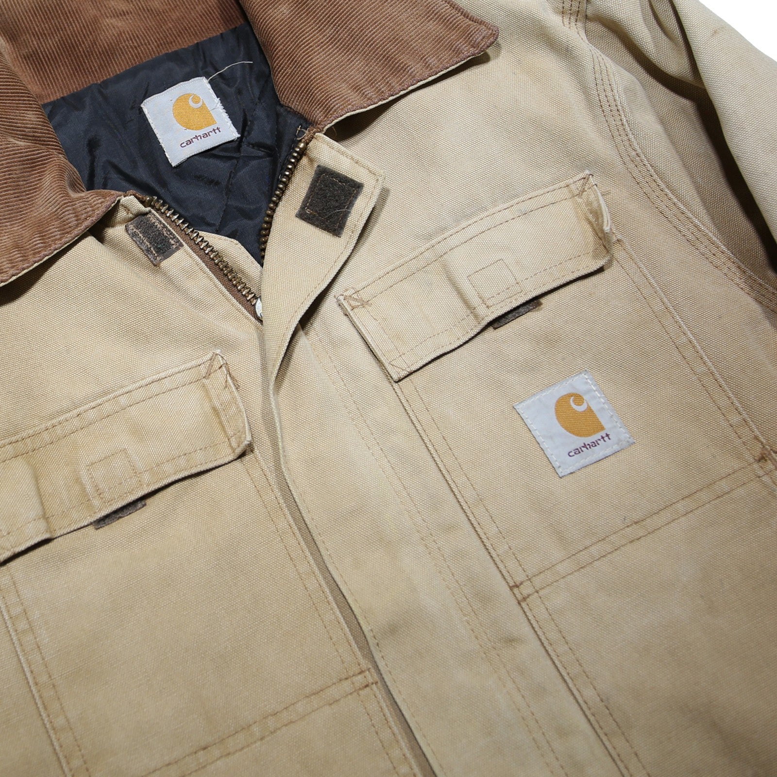 CARHARTT Arctic Mens Beige & Brown Workwear Canvas Jacket M Cotton Blend Zip