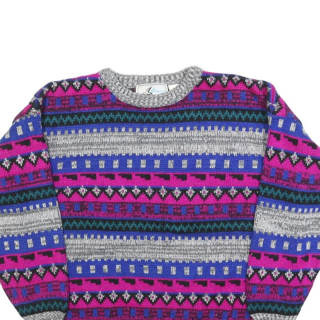 PERSPECTIVE Womens Grey & Pink Patterned Pullover Jumper Cable Knit S Stylish