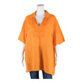 BROTHERS FASHION Tunic Womens Blouse Orange V-Neck 90s Linen 2XL