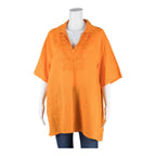 BROTHERS FASHION Tunic Womens Blouse Orange V-Neck 90s Linen 2XL