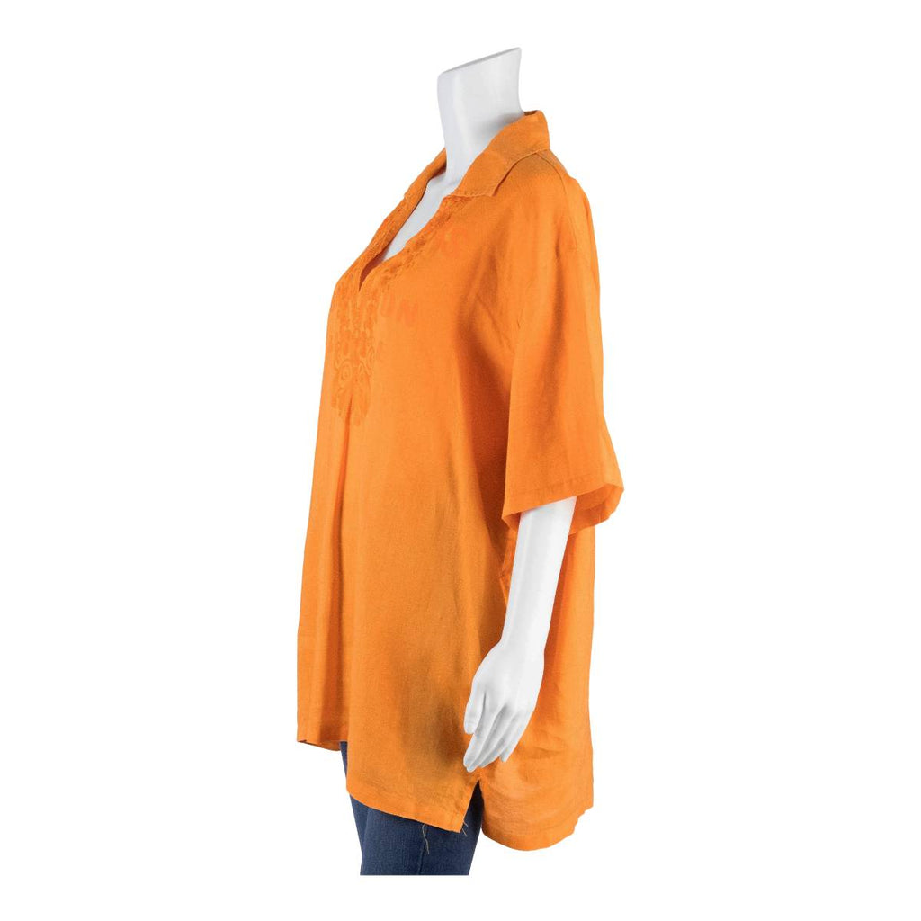 BROTHERS FASHION Tunic Womens Blouse Orange V-Neck 90s Linen 2XL