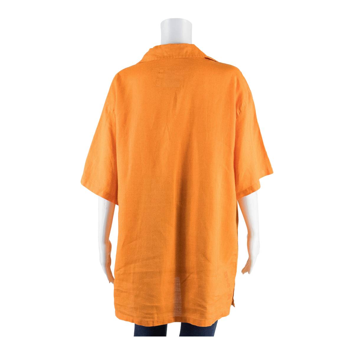 BROTHERS FASHION Tunic Womens Blouse Orange V-Neck 90s Linen 2XL