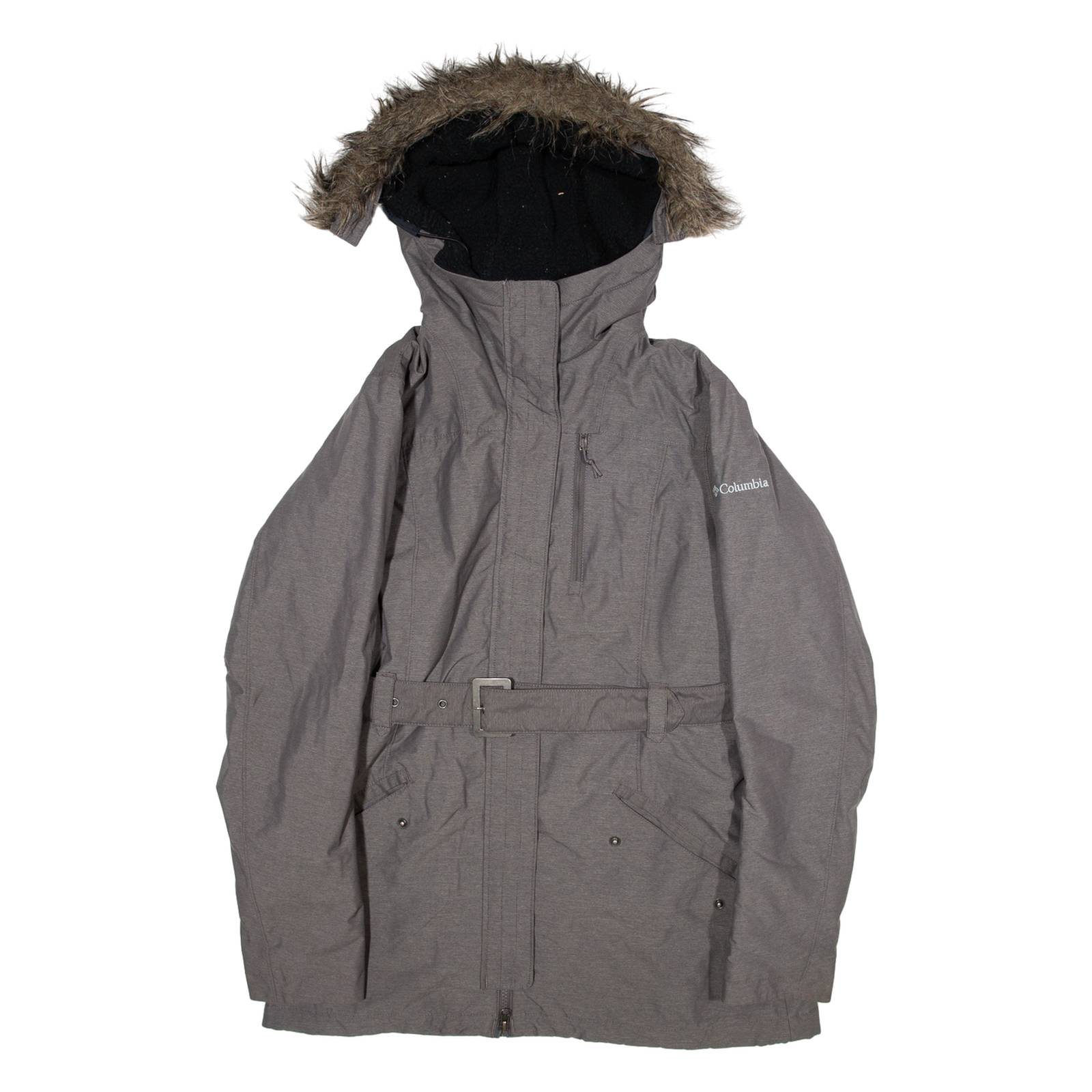 COLUMBIA Belted Insulated Womens Parka Jacket Grey Nylon M