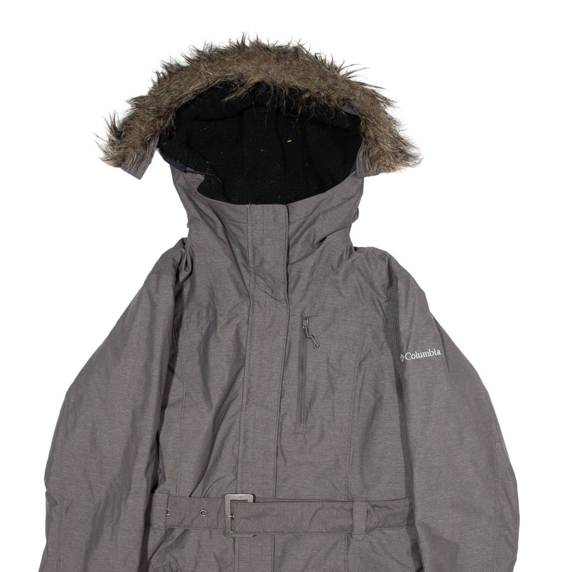 COLUMBIA Belted Insulated Womens Parka Jacket Grey Nylon M