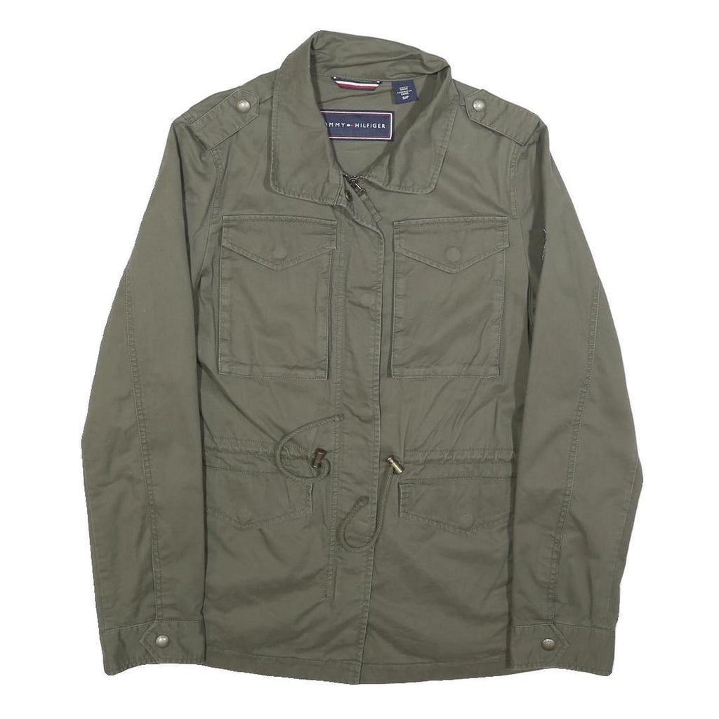 TOMMY HILFIGER Womens Green S Cotton Blend Jacket Military Style Zip Front