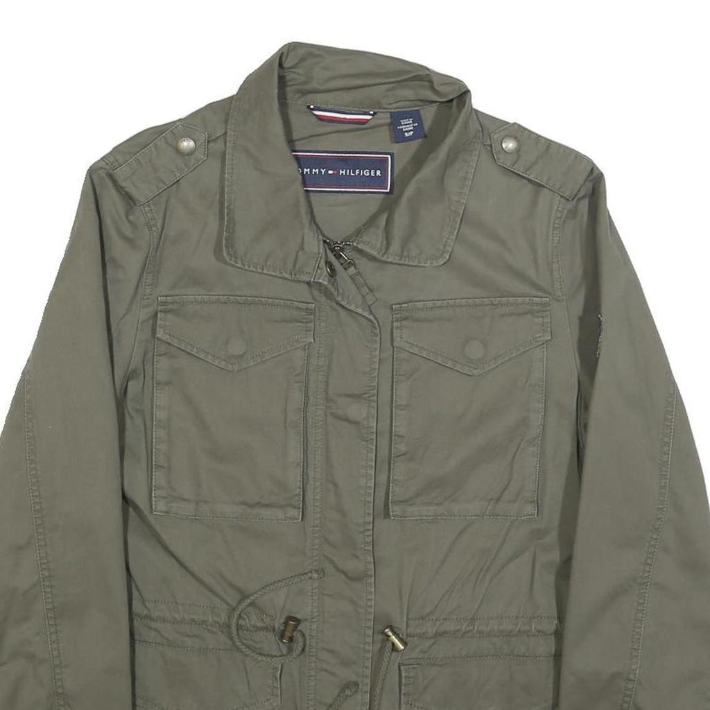 TOMMY HILFIGER Womens Green S Cotton Blend Jacket Military Style Zip Front