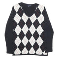 TOMMY HILFIGER Mens Navy & White Argyle Pattern V-Neck Cotton Blend Jumper L