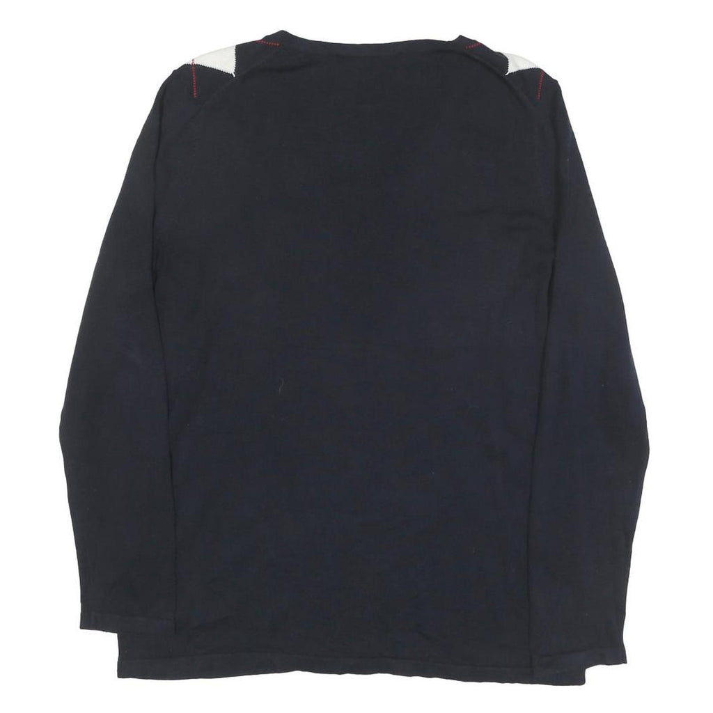 TOMMY HILFIGER Mens Navy & White Argyle Pattern V-Neck Cotton Blend Jumper L