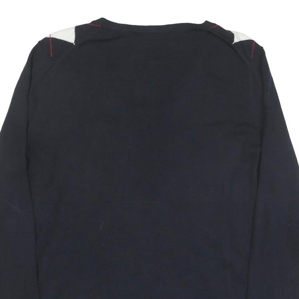 TOMMY HILFIGER Mens Navy & White Argyle Pattern V-Neck Cotton Blend Jumper L