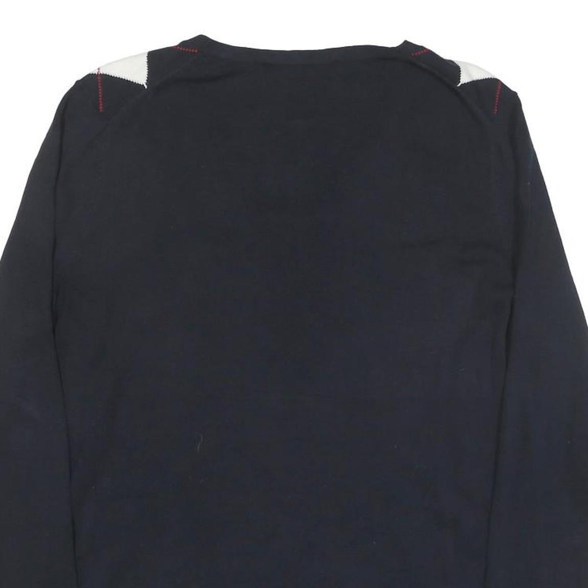 TOMMY HILFIGER Mens Navy & White Argyle Pattern V-Neck Cotton Blend Jumper L