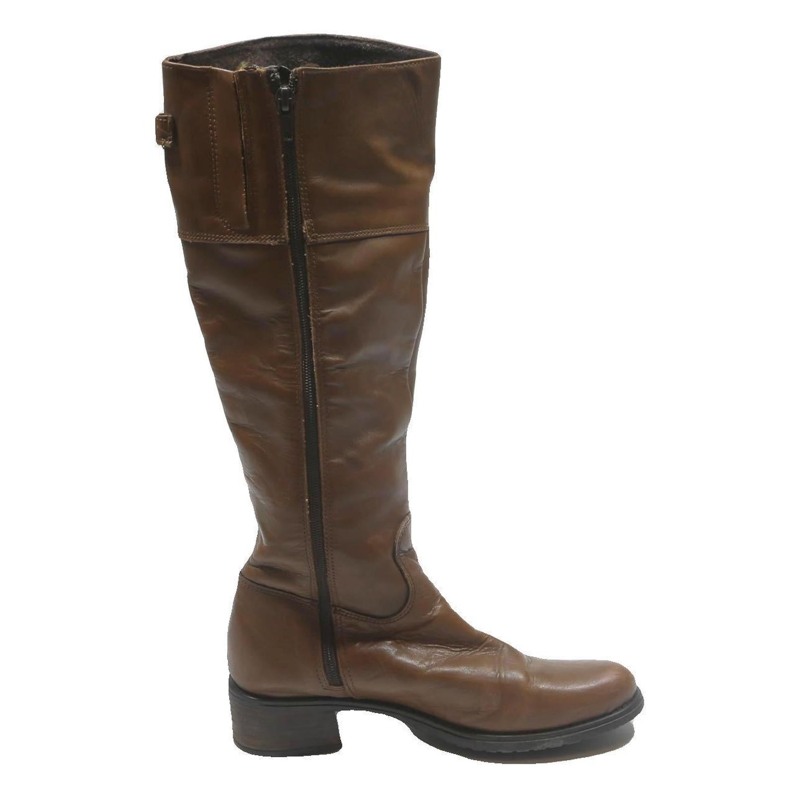 MARC O'POLO Womens Knee High Leather Boots Brown UK 5 Classic Stylish