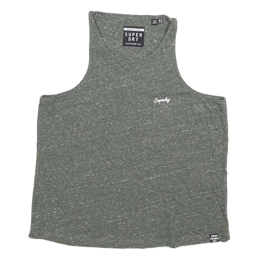 SUPERDRY Womens Green Sleeveless T-Shirt UK 10 Cotton Blend Crew Neck Casual