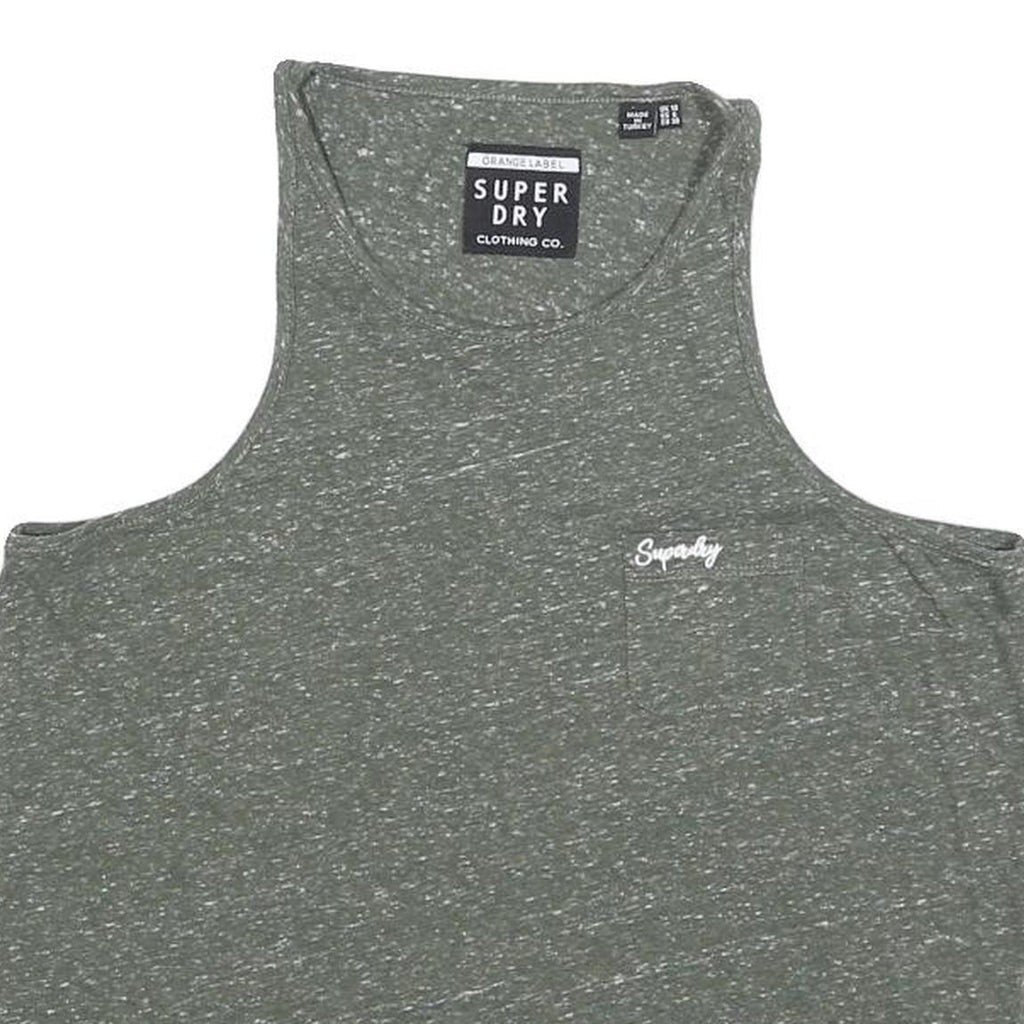 SUPERDRY Womens Green Sleeveless T-Shirt UK 10 Cotton Blend Crew Neck Casual