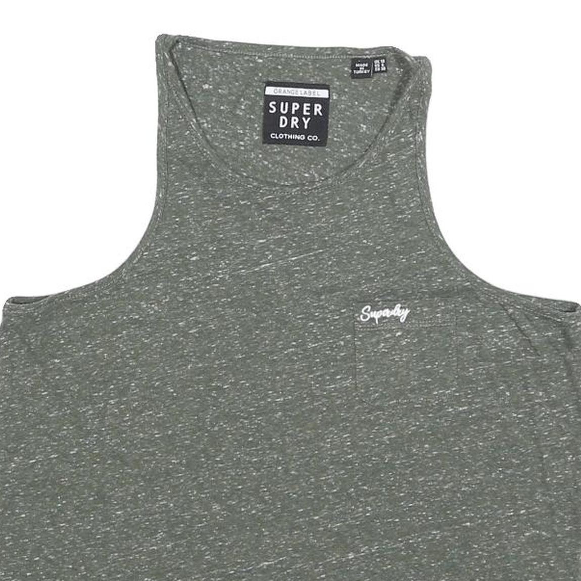 SUPERDRY Womens Green Sleeveless T-Shirt UK 10 Cotton Blend Crew Neck Casual