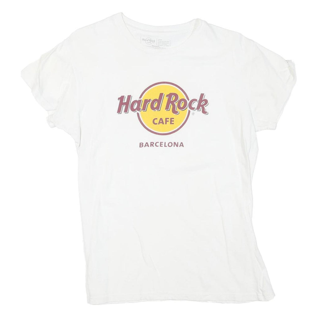 HARD ROCK CAFE Womens White Barcelona Graphic T-Shirt L Short Sleeve Crew Neck