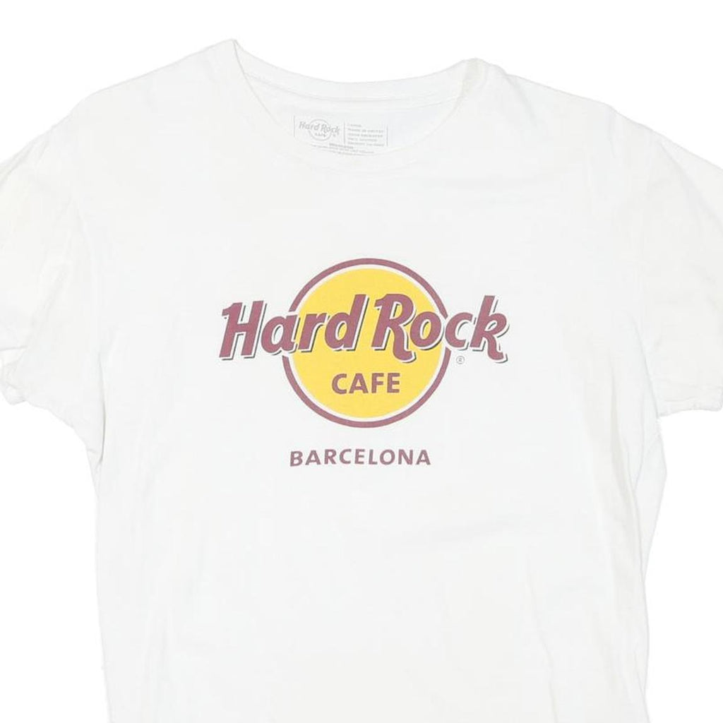 HARD ROCK CAFE Womens White Barcelona Graphic T-Shirt L Short Sleeve Crew Neck