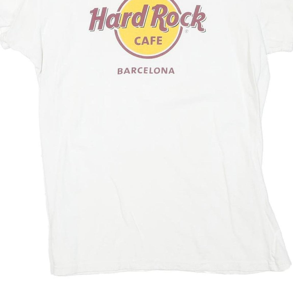 HARD ROCK CAFE Womens White Barcelona Graphic T-Shirt L Short Sleeve Crew Neck
