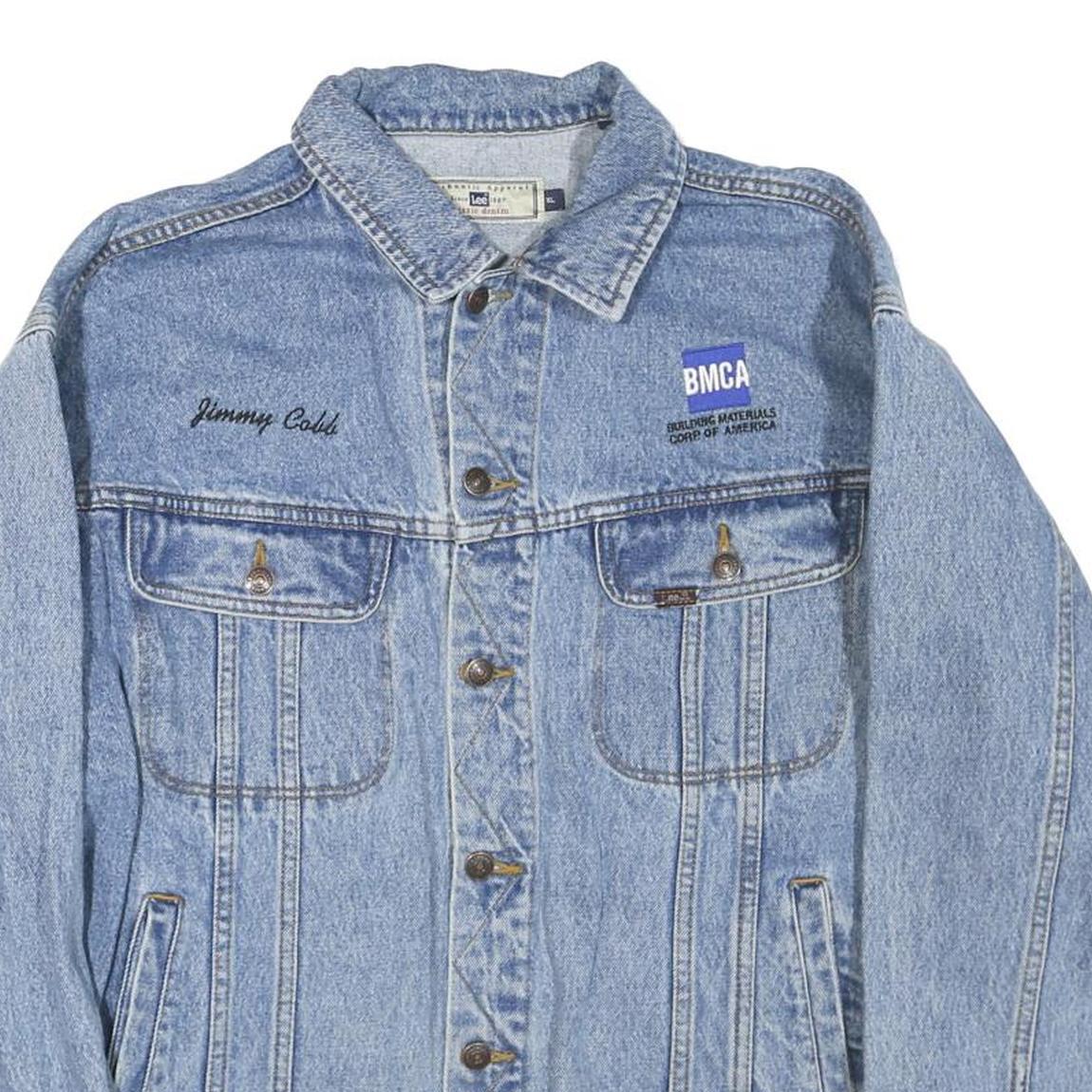 LEE Mens Blue Denim Jacket XL Cotton Blend Button Plain Classic Worker Style