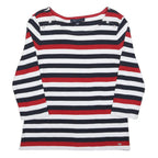 TOMMY HILFIGER Womens Red & Navy Striped Basic Top Long Sleeve Boat Neck L
