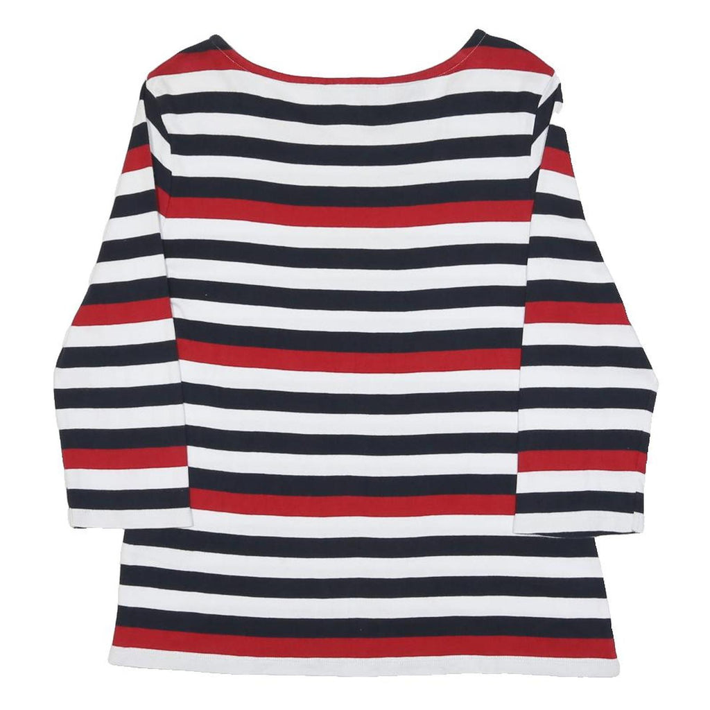 TOMMY HILFIGER Womens Red & Navy Striped Basic Top Long Sleeve Boat Neck L