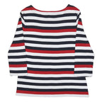 TOMMY HILFIGER Womens Red & Navy Striped Basic Top Long Sleeve Boat Neck L