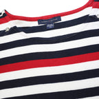 TOMMY HILFIGER Womens Red & Navy Striped Basic Top Long Sleeve Boat Neck L