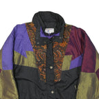 ISPO Womens Black & Purple Paisley Panel Zip Jacket L Polyester Blend Vintage