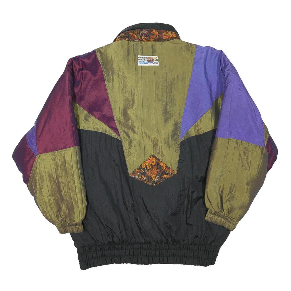 ISPO Womens Black & Purple Paisley Panel Zip Jacket L Polyester Blend Vintage