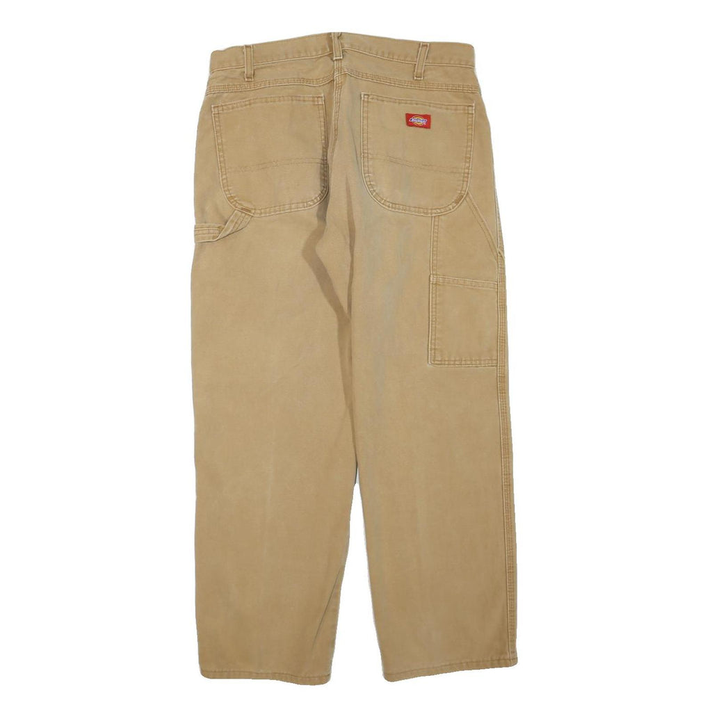 DICKIES Mens Regular Fit Beige Cotton Blend Trousers W34 L28 Workwear Zip