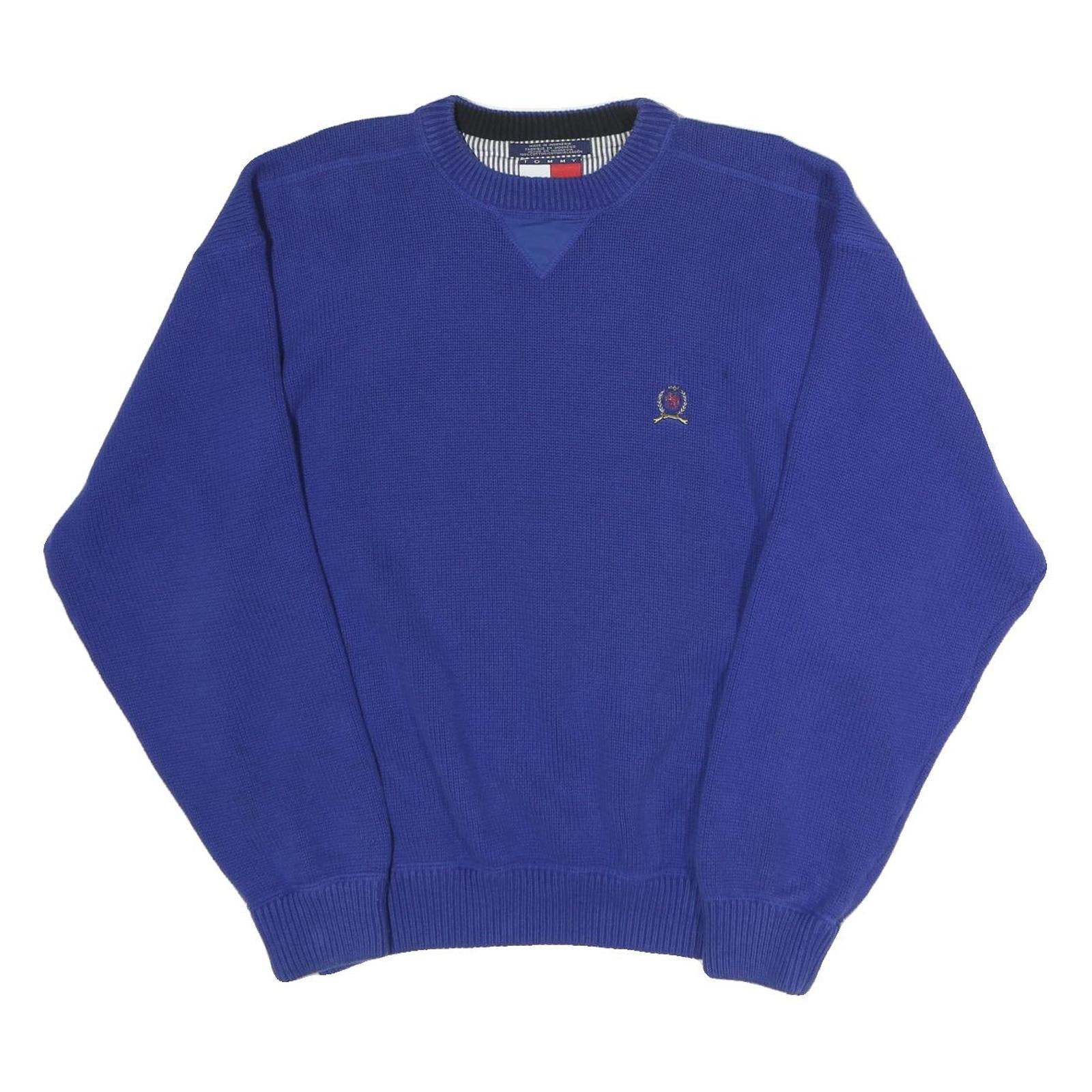 TOMMY HILFIGER Mens Blue Patterned Jumper Crew Neck Basic Knit XL Classic Cotton