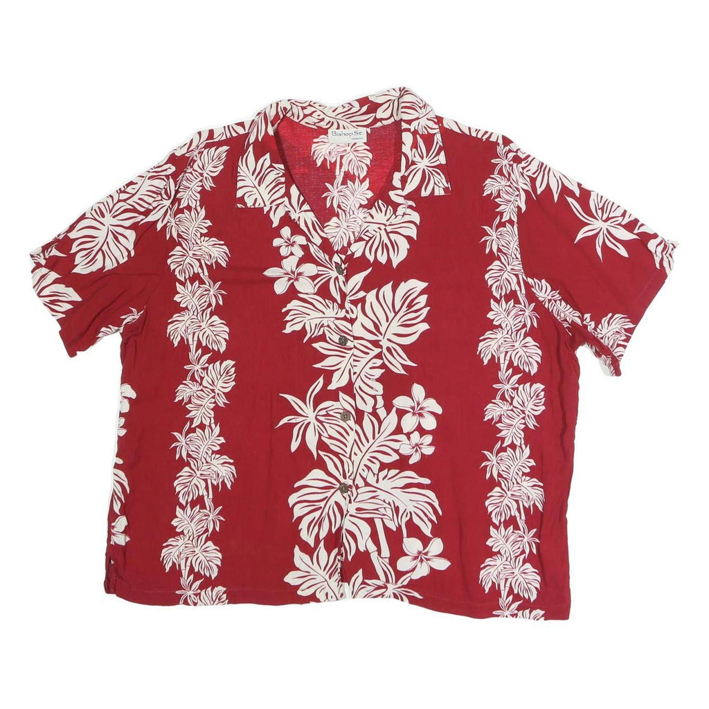 BISHOP ST Womens Red Floral Cotton Blend Shirt Short Sleeve Collared XL Casual