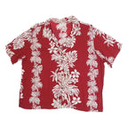 BISHOP ST Womens Red Floral Cotton Blend Shirt Short Sleeve Collared XL Casual