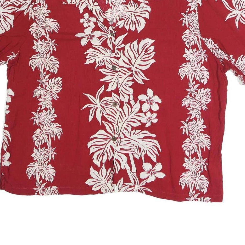 BISHOP ST Womens Red Floral Cotton Blend Shirt Short Sleeve Collared XL Casual
