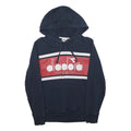 DIADORA Mens Navy & Red Logo Print Pullover Hoodie M Casual Cotton Blend