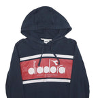 DIADORA Mens Navy & Red Logo Print Pullover Hoodie M Casual Cotton Blend