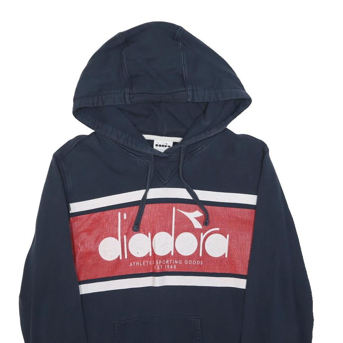 DIADORA Mens Navy & Red Logo Print Pullover Hoodie M Casual Cotton Blend