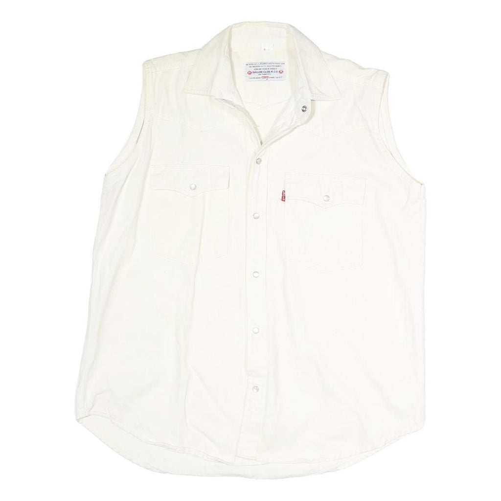 BALLON CLUB & CO Womens White Sleeveless Shirt Button Neck Top L Cotton Blend