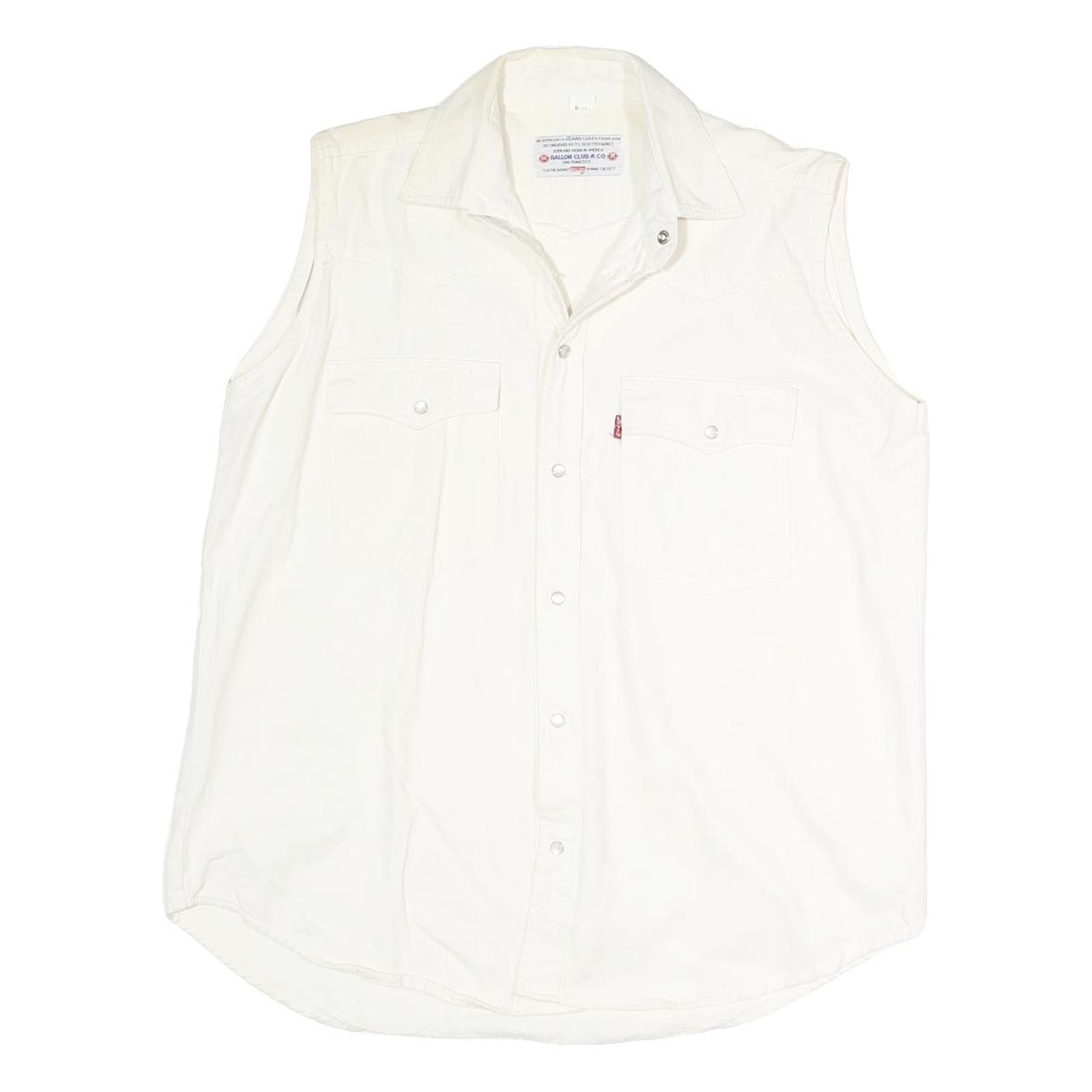 BALLON CLUB & CO Womens White Sleeveless Shirt Button Neck Top L Cotton Blend