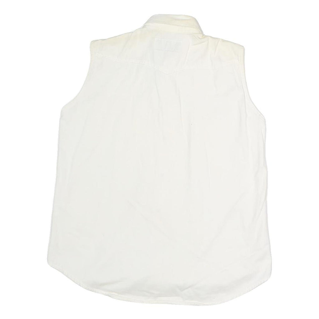 BALLON CLUB & CO Womens White Sleeveless Shirt Button Neck Top L Cotton Blend