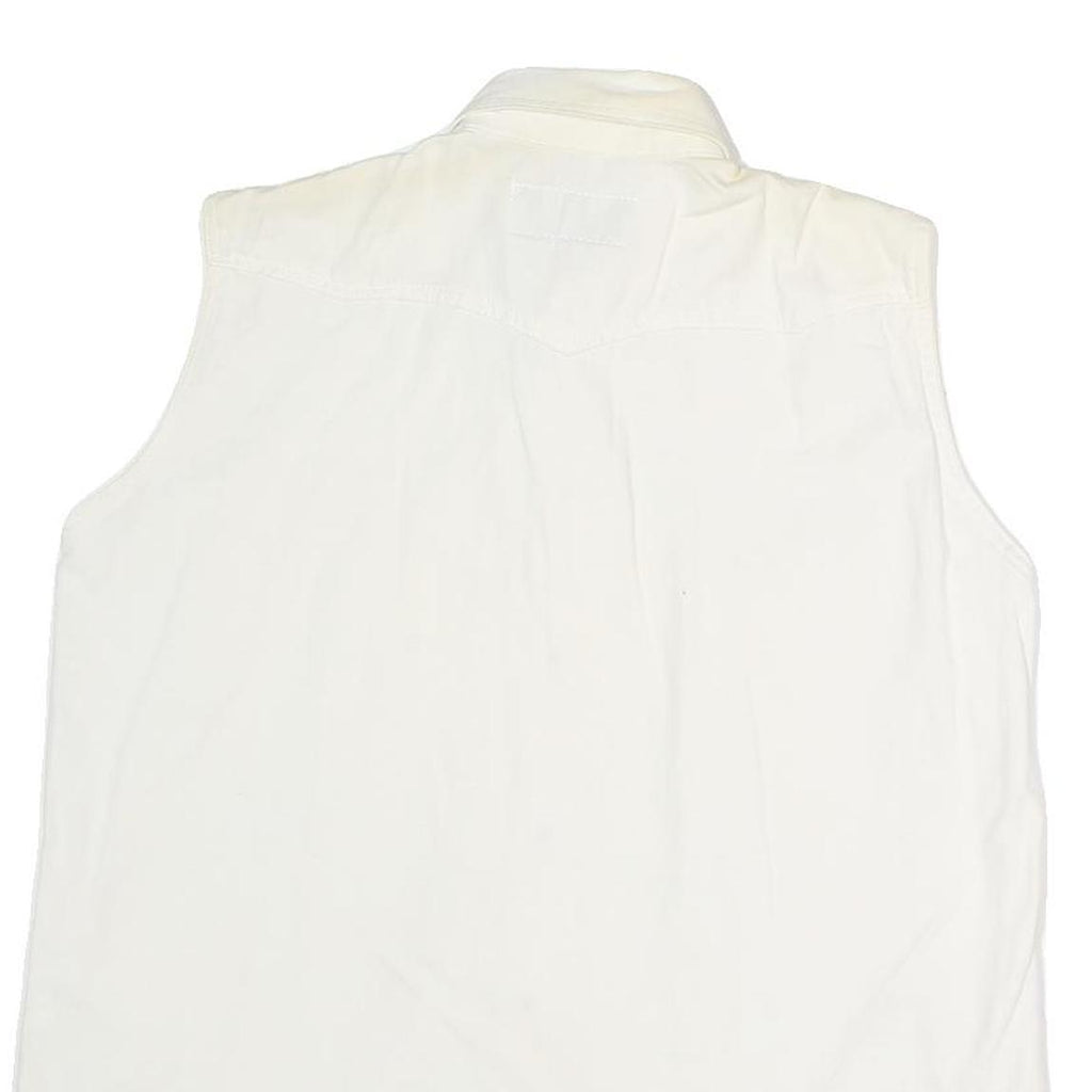 BALLON CLUB & CO Womens White Sleeveless Shirt Button Neck Top L Cotton Blend